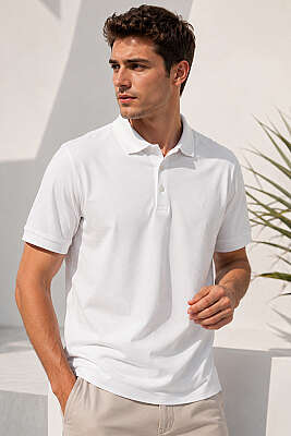 Polo Yaka Kol Ribanalı Erkek T-shirt Beyaz - HİT TİME