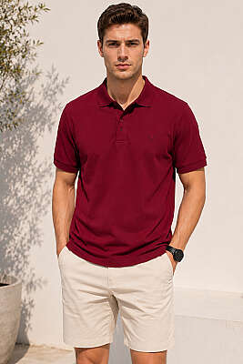 Polo Yaka Kol Ribanalı Erkek T-shirt Bordo - HİT TİME