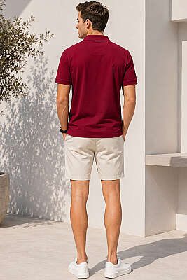 Polo Yaka Kol Ribanalı Erkek T-shirt Bordo - Erkek T-shirt