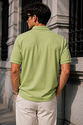 Polo Yaka Kol Ribanalı Erkek T-shirt Elma Yeşili - Erkek T-shirt