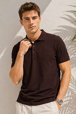 Polo Yaka Kol Ribanalı Erkek T-shirt Kahve - HİT TİME