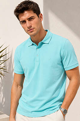 Polo Yaka Kol Ribanalı Erkek T-shirt Mint - HİT TİME