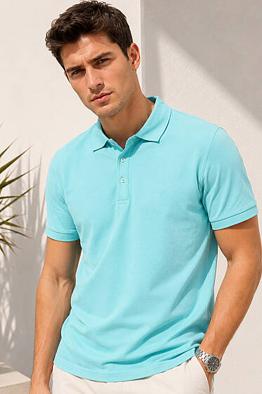 Polo Yaka Kol Ribanalı Erkek T-shirt Mint - Erkek T-shirt