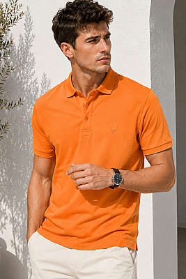 Polo Yaka Kol Ribanalı Erkek T-shirt Oranj - HİT TİME