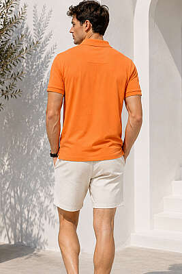 Polo Yaka Kol Ribanalı Erkek T-shirt Oranj - Erkek T-shirt