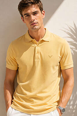 Polo Yaka Kol Ribanalı Erkek T-shirt Sarı - HİT TİME