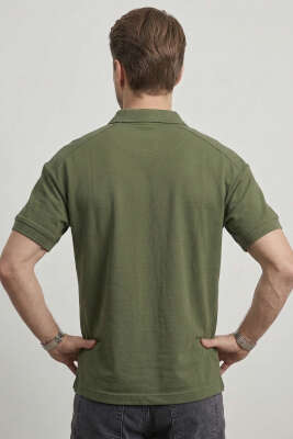 Polo Yaka Kol Yazılı Oversize Erkek T-shirt Haki - Erkek T-shirt