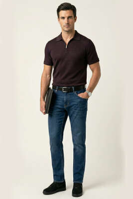 Polo Yaka Merserize Erkek T-shirt Bordo - Erkek Polo Yaka Tişört