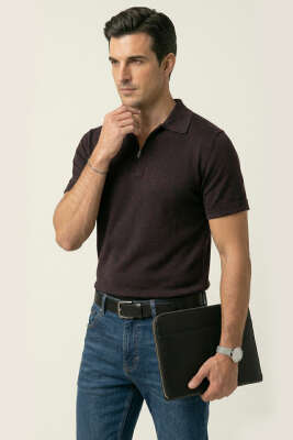 Polo Yaka Merserize Erkek T-shirt Bordo 