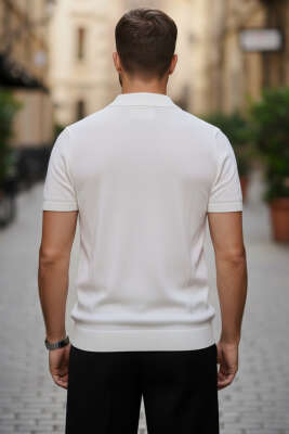 Polo Yaka Merserize Erkek T-shirt Ekru - Beyaz Polo Yaka Tişört