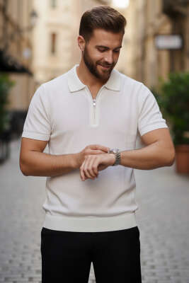 Polo Yaka Merserize Erkek T-shirt Ekru - DEEP POİNT