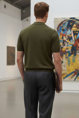 Polo Yaka Merserize Erkek T-shirt Haki - Erkek T-shirt