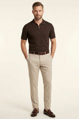 Polo Yaka Merserize Erkek T-shirt Kahve - Erkek T-shirt