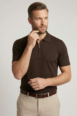 Polo Yaka Merserize Erkek T-shirt Kahve 