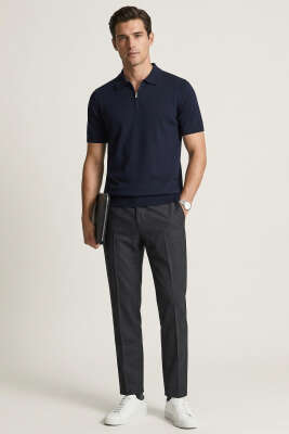 Polo Yaka Merserize Erkek T-shirt Lacivert - Erkek T-shirt