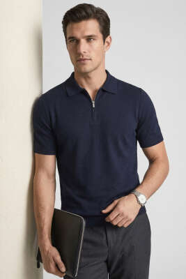 Polo Yaka Merserize Erkek T-shirt Lacivert 