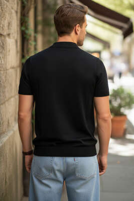 Polo Yaka Merserize Erkek T-shirt Siyah - Erkek T-shirt
