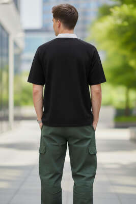 Polo Yaka Nakışlı İki İplik T-shirt Siyah - Erkek T-shirt