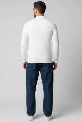 Polo Yaka Örme Erkek Sweatshirt Ekru - Erkek Sweatshirt