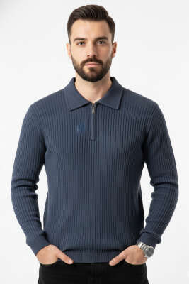 Polo Yaka Örme Erkek Sweatshirt Füme 