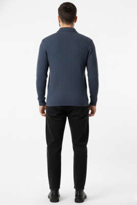 Polo Yaka Örme Erkek Sweatshirt Füme - Erkek Sweatshirt