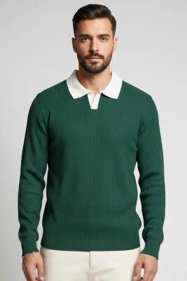 Polo Yaka Renkli Triko Kazak Nefti 