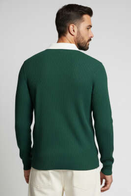 Polo Yaka Renkli Triko Kazak Nefti - Erkek Kazak