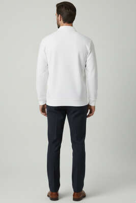 Polo Yaka Ribanalı Erkek Sweatshirt Beyaz - Erkek Polo Yaka Tişört