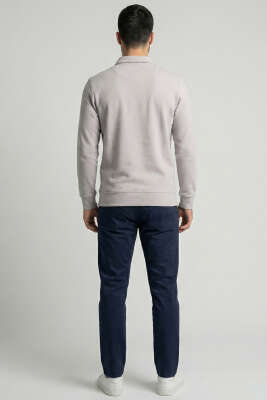 Polo Yaka Ribanalı Erkek Sweatshirt Gri - Erkek Sweatshirt