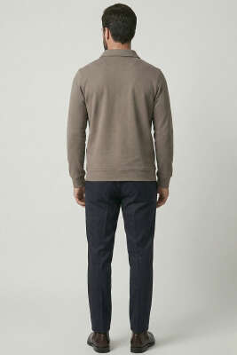 Polo Yaka Ribanalı Erkek Sweatshirt Kül - Erkek Polo Yaka Tişört