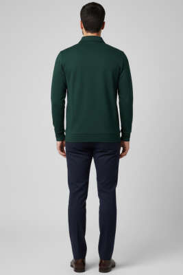 Polo Yaka Ribanalı Erkek Sweatshirt Nefti - Erkek Polo Yaka Tişört