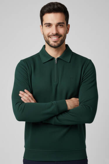 Polo Yaka Ribanalı Erkek Sweatshirt Nefti - Erkek Sweatshirt