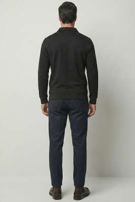 Polo Yaka Ribanalı Erkek Sweatshirt Siyah - Erkek Sweatshirt