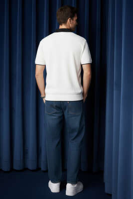 Polo Yaka Ribanalı Fermuarlı Erkek T-shirt Ekru - Yeni Erkek Giyim