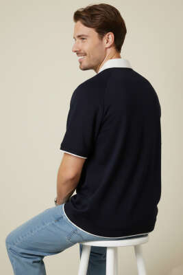 Polo Yaka Ribanalı Fermuarlı Erkek T-shirt Lacivert - Yeni Erkek Giyim