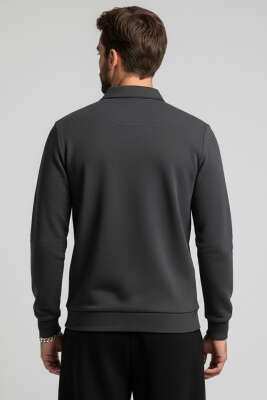 Polo Yaka Selanik Pamuklu Sweatshirt Antrasit - Erkek Sweatshirt