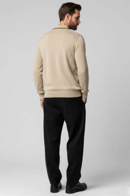 Polo Yaka Selanik Pamuklu Sweatshirt Bej - Erkek Sweatshirt