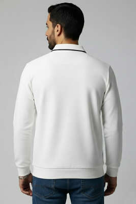 Polo Yaka Selanik Pamuklu Sweatshirt Ekru - Erkek Polo Yaka Tişört