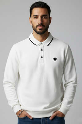 Polo Yaka Selanik Pamuklu Sweatshirt Ekru 