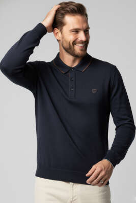 Polo Yaka Selanik Pamuklu Sweatshirt Lacivert 
