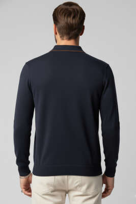 Polo Yaka Selanik Pamuklu Sweatshirt Lacivert - Erkek Polo Yaka Tişört
