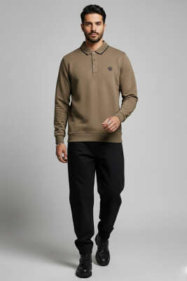 Polo Yaka Selanik Pamuklu Sweatshirt Vizon - Erkek Polo Yaka Tişört