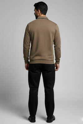 Polo Yaka Selanik Pamuklu Sweatshirt Vizon - Erkek Sweatshirt