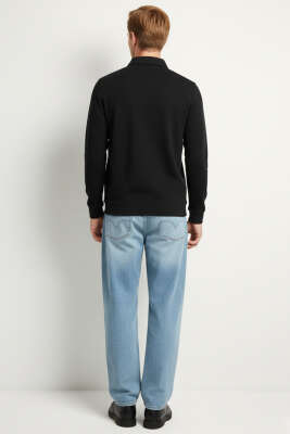 Polo Yaka Selanik Sweat Siyah - Erkek Sweatshirt