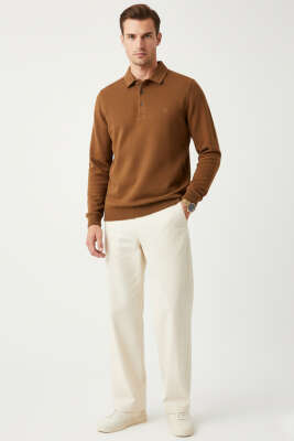Polo Yaka Selanik Sweat Taba - Erkek Sweatshirt