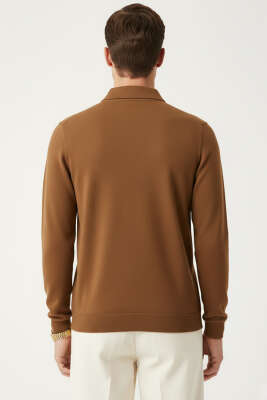 Polo Yaka Selanik Sweat Taba - Erkek Sweatshirt