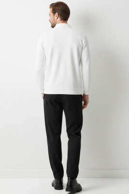 Polo Yaka Triko Fermuarlı Erkek Sweatshirt Ekru - Erkek Sweatshirt