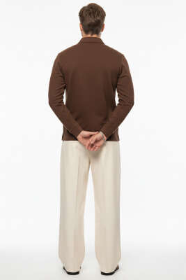 Polo Yaka Triko Fermuarlı Erkek Sweatshirt Kiremit - Erkek Sweatshirt