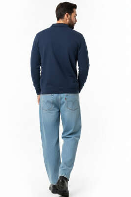 Polo Yaka Triko Fermuarlı Erkek Sweatshirt Lacivert - Erkek Sweatshirt