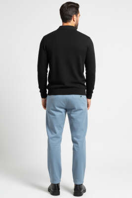Polo Yaka Triko Fermuarlı Erkek Sweatshirt Siyah - Erkek Polo Yaka Tişört